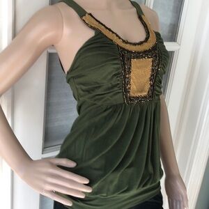 Vizio USA green sleeveless embellished top